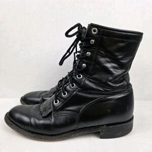 Justin Black Leather Lace Kiltie Roper Cowboy BootsWomen Size 7.5A moto boots